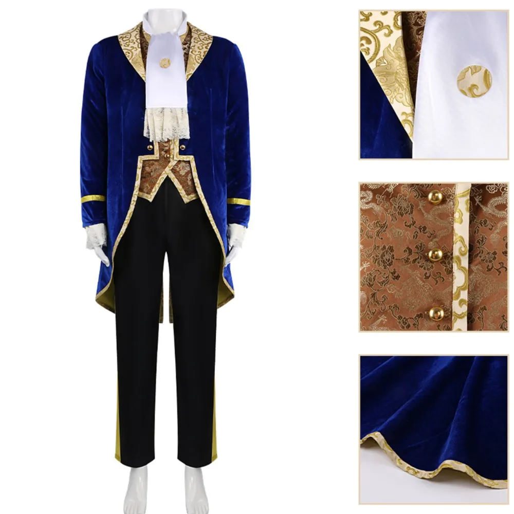 Disfraz de Príncipe de la Bella y la Bestia, Traje Azul, Uniforme, Ropa de Disfraz para Adultos, Juego de Roles, Halloween, Carnaval, Fiesta