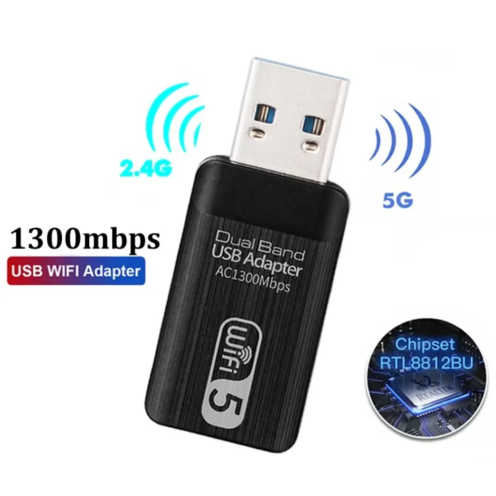 

1300Mbps WiFi 5 Dual Band USB 3.0 Adapter RTL8812BU 2.4G/5GHz WiFi Receiver Transmitter for Desktop Laptop PC Win7/8/10/11