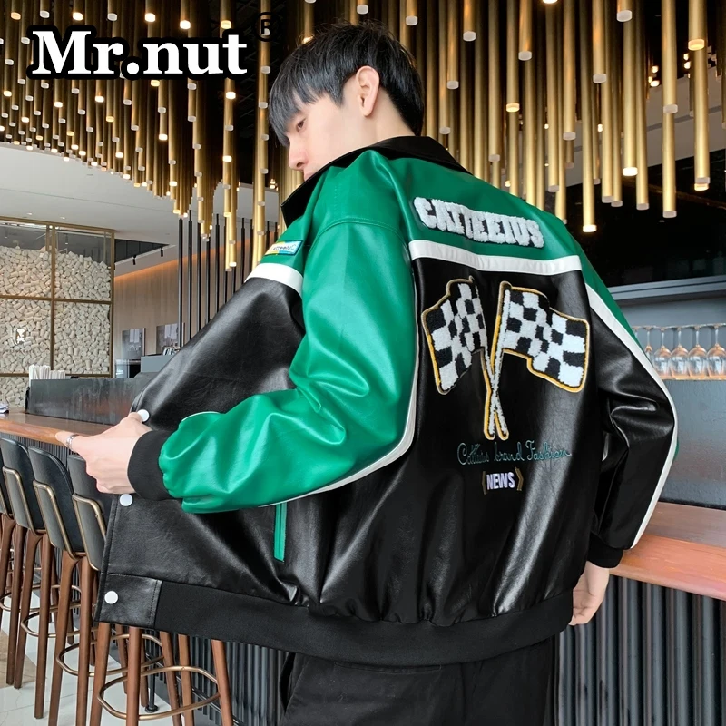 Mr.nut Autumn Winter Biker Jacket Men Waterproof Windbreaker Leather Clothing Street PU Man Y2k Aviator Motorcycle Jackets Coat