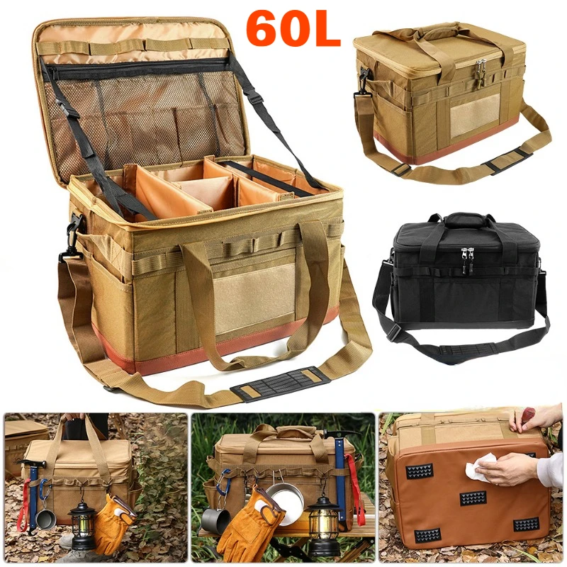 

60L Outdoor Camping Meal Bag Large Handbag Storage Lamp Tableware Bag Camping Tool Picnic Barbecue Travel Camping Storage Bags