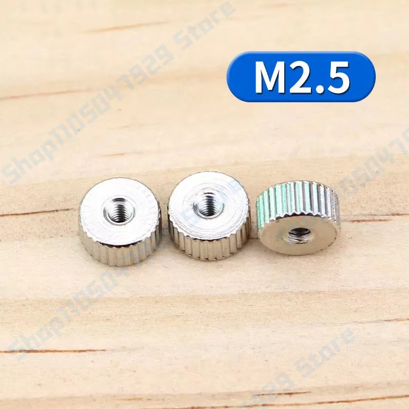 Picture 5: Peijian 10/20/30/50/100pcs M2 M2.5 M3 M4 Carbon Steel Nickel Plated Round Knurled Thumb Thin Nuts Through Hole Nut