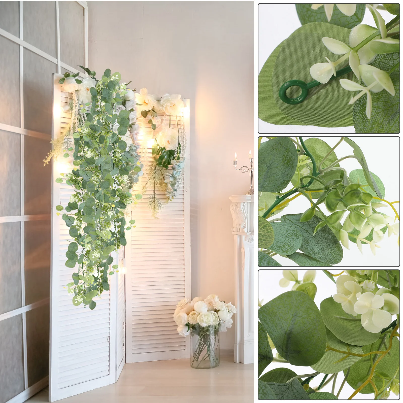 

Eucalyptus Garland 200Cm Artificial Leaves Vine for Wall Door Hanging Decor Wedding Festival Photography Backdrop Simulation
