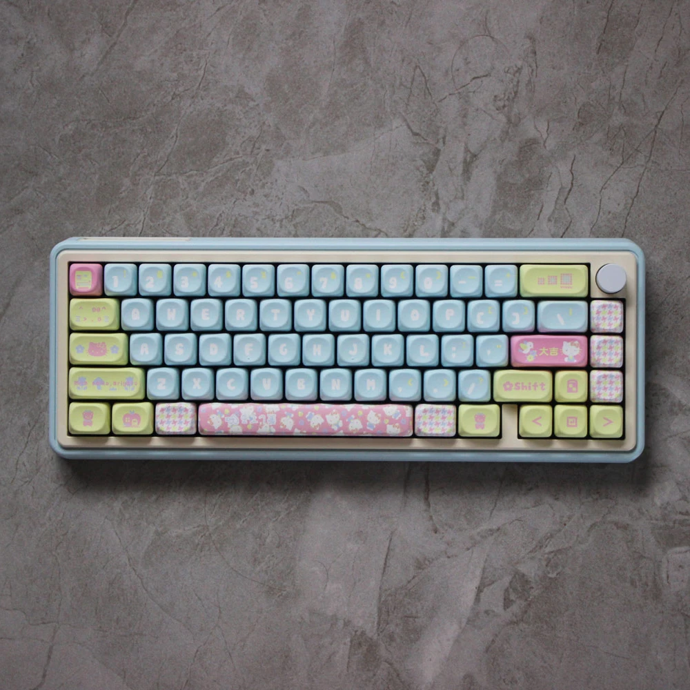 136 Pieces Cute Keycaps MOA Height PBT 5 Sides Dye Sublimation Lovely Cat Pink Blue Girl Gift Mechanical Keyboard Mad 60he 68he
