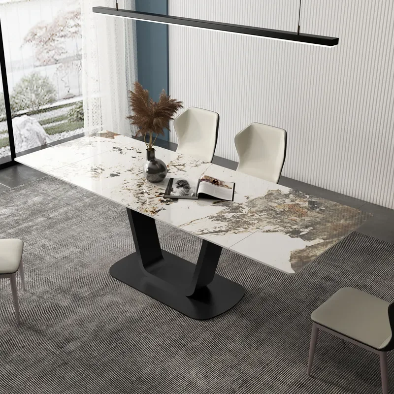 for Light Luxury Rock Slab Retractable Dining Table Modern Simple Small Apartment Household Italian Minimalist Stretch Table