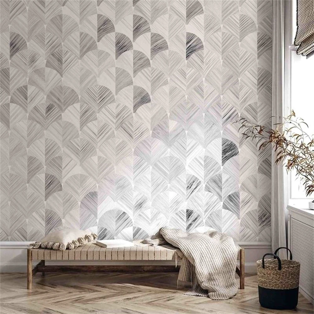 custom Retro American green coffee shop wallpaper living room dining room fish scale wall paper fan-shaped geometric art mother