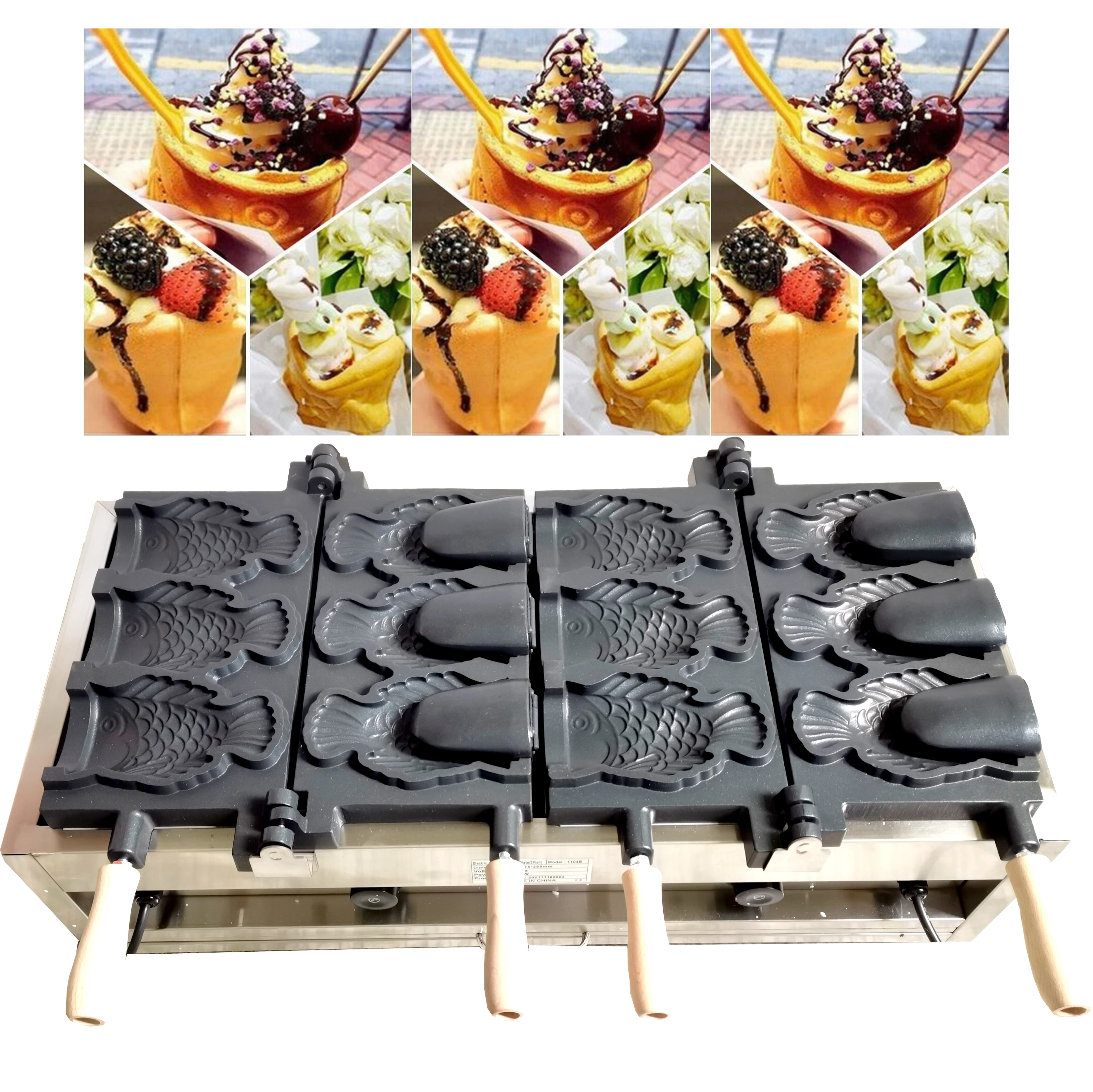 

Eelctric-Big Fish Ice Cream taiyaki Maker, Cone Waffle Making Machine, Taiyaki Mold, 220V, 110V, 6 Pcs