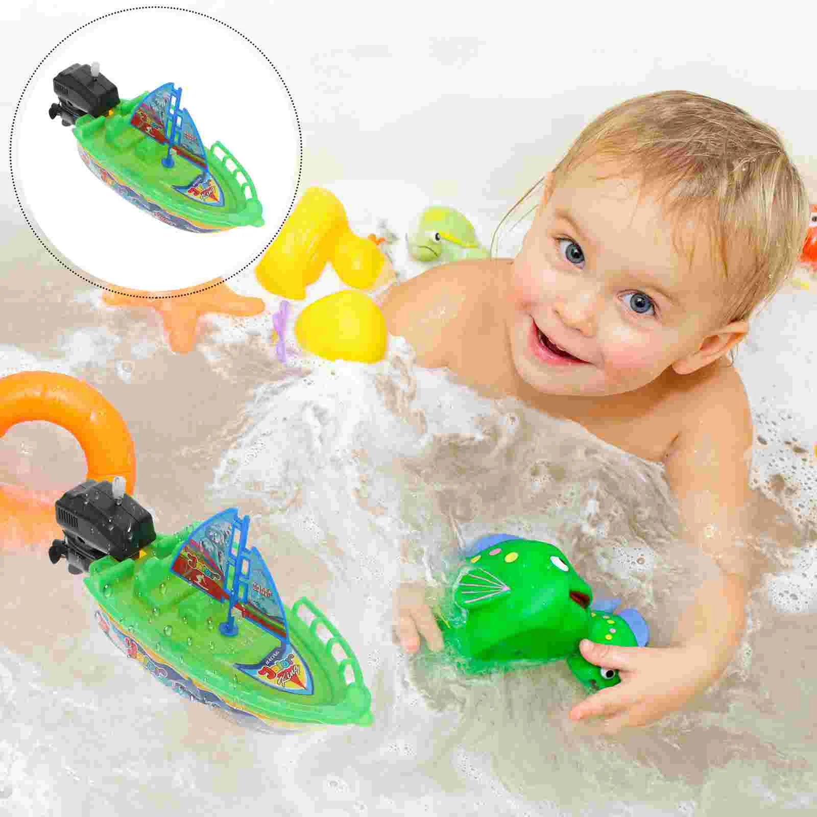 

2 Pcs Infant Toys Kids Bath Take Clockwork Little Boat Shape Wind-up Baby Shower Child