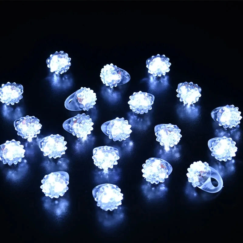 10/20/40/50 pcs LED White Rings Light Up Bumpy Rings Flashing LED Bumpy Jelly Ring Birthday Rewards Eggs Filler Glow in the Dark