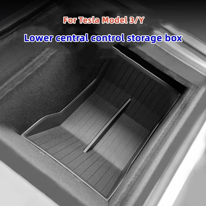 

For Tesla Model 3 Model Y Center Console Lower Storage Box TPE Waterproof Dustproof Armrest Storage Box Origanizer Accessories