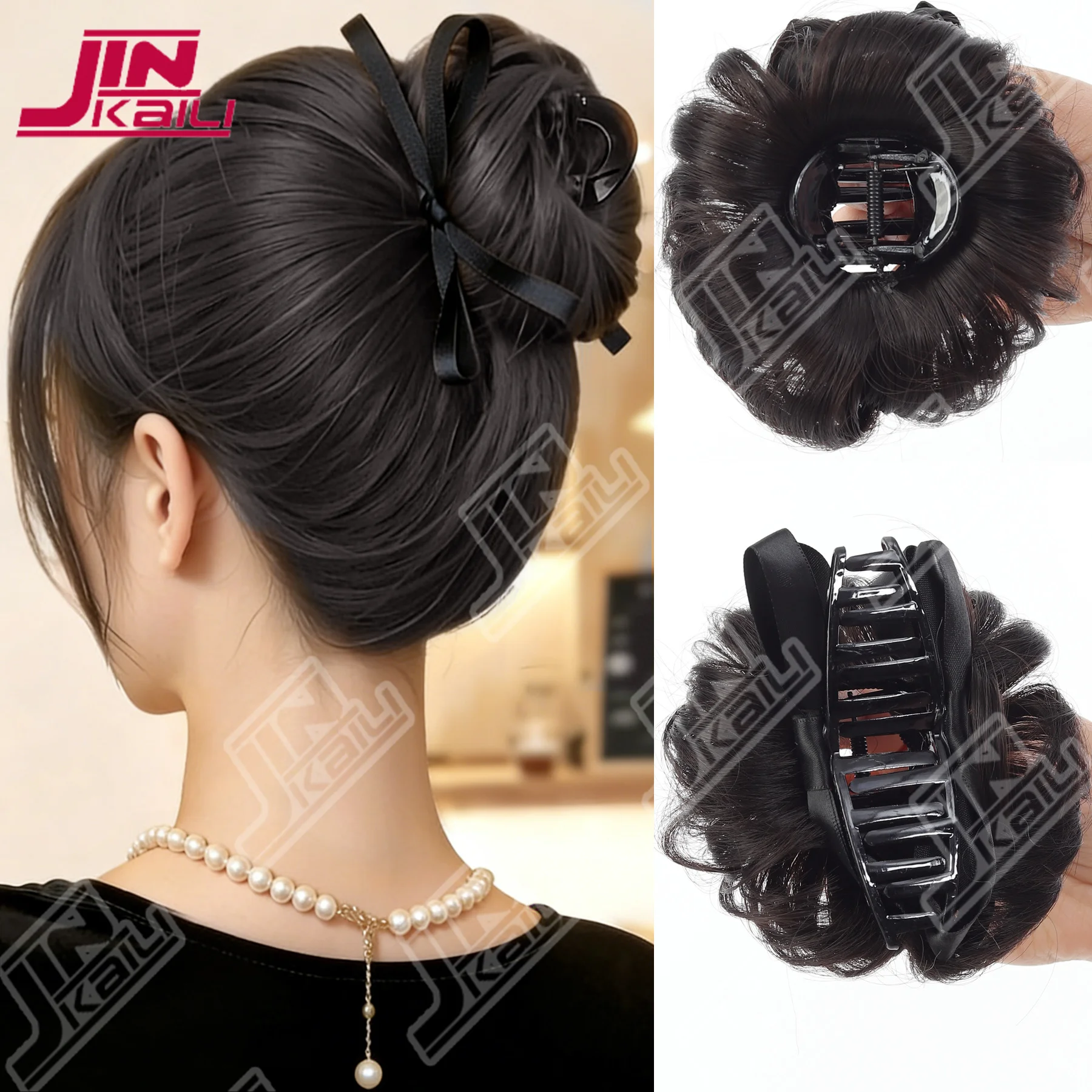 

Заколка-краб для волос в форме бабочки: небрежный кудрявый пучок из синтетических волос с резинкой. Волнистый накладной пучок для волос для женщин — придает объем, легко наносится.