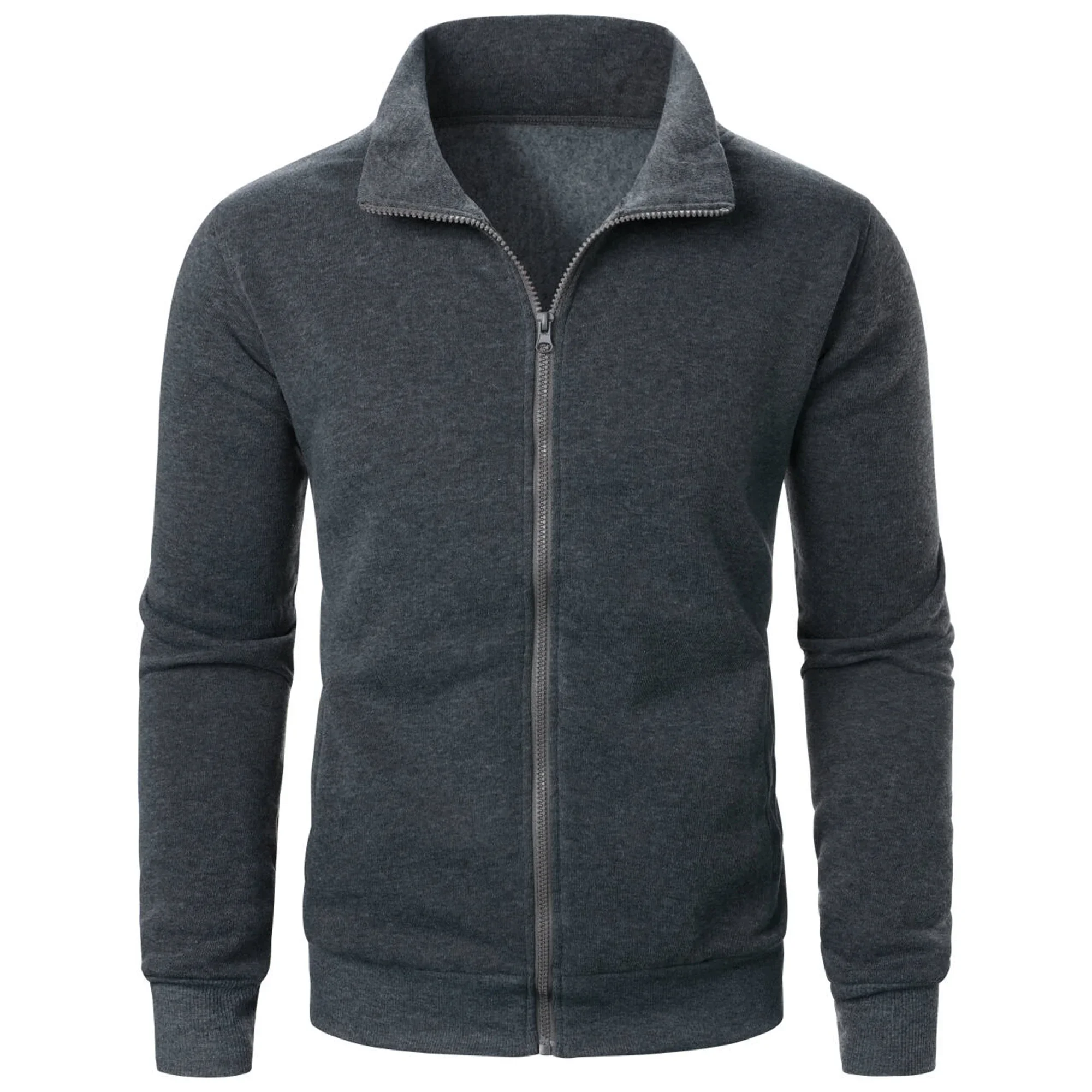 

Men's casual sports zipper stand collar hoodie coat men's solid color cardigan