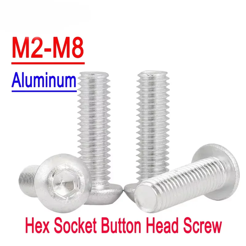 

10/20/50Pcs/Lot Aluminum M2-M8 Hex Socket Button Head Screws Round Flat Head Hexagon Bolt Fasteners