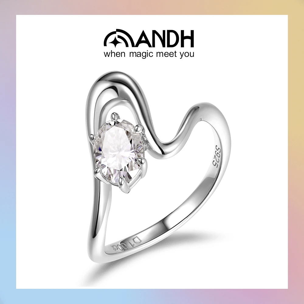 

ANDH 1-каратное овальное кольцо с муассанитом неправильной формы, волнистое кольцо VVS1, стерлинговое серебро 925 пробы, позолоченное 18 карат для женщин, модные кольца для свиданий и вечеринок