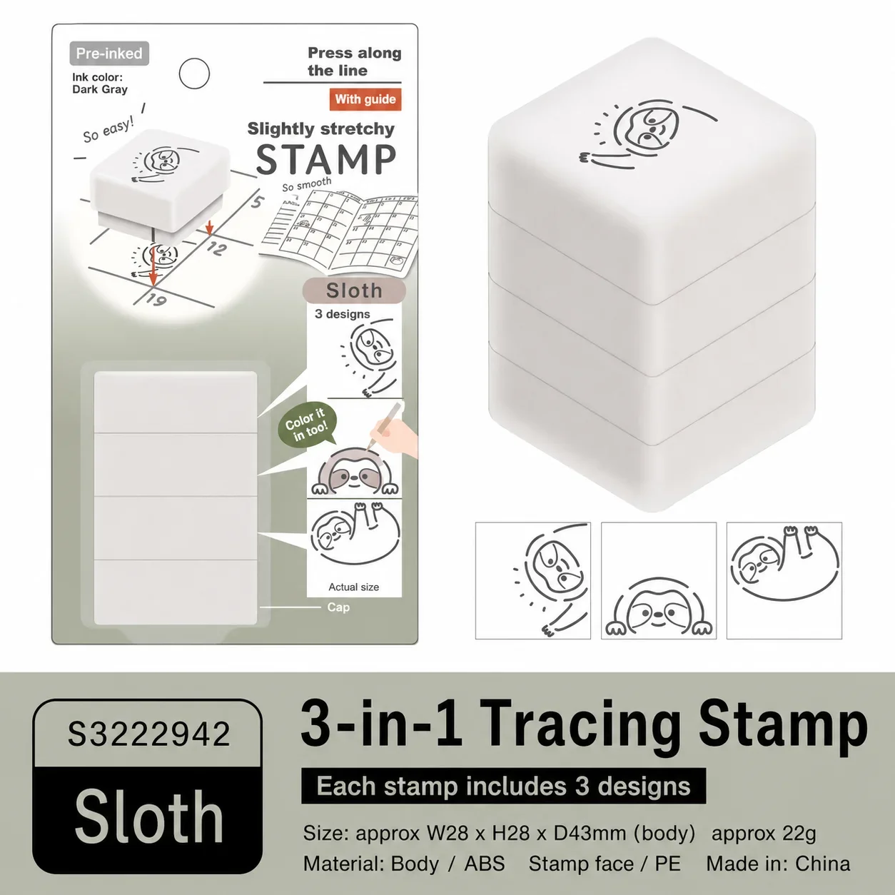 3-in-1 Stackable Cute Cartoon Animal Pre-Inked Stamp for Journal Scrapbooking Craft Planner Pattern DIY Handcraft Decoration