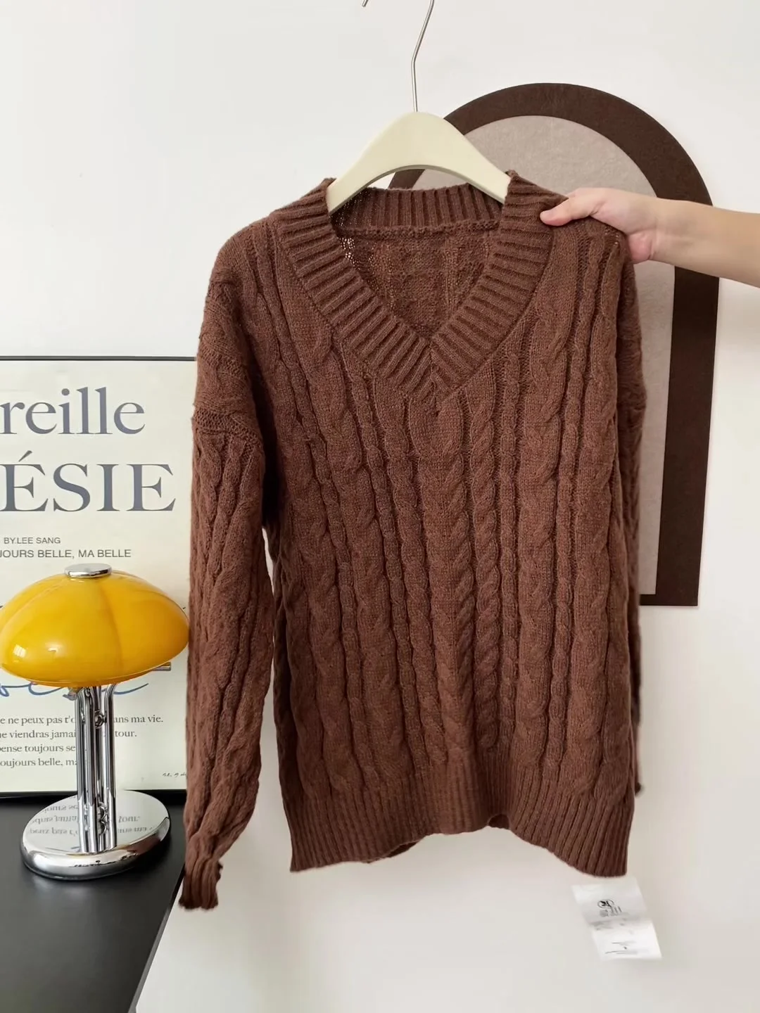 Suéter de malha solta feminino outono inverno novo sle v-ne lanterna sve pulôver vintage preguiçoso sle malhas topo