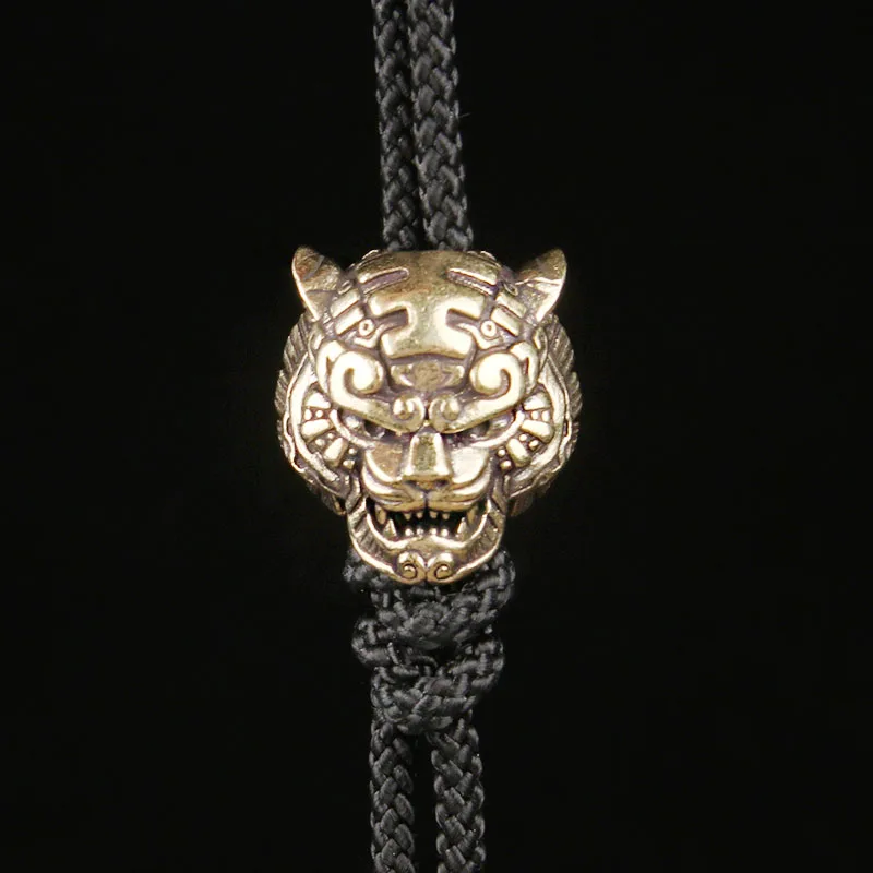 Pure Copper Tiger Head Knife Pendant Tiger Sculpture Paracord Charm Handmade Spacer Bead Outdoor DIY Craft Accessories