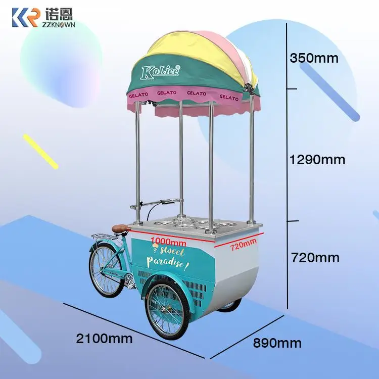 OEM Hot Sale Electric Outdoor Gelato Kiosk Mobile Food Truck Italian Popsicle Ice Cream Bike Cart With Freezer For Sale