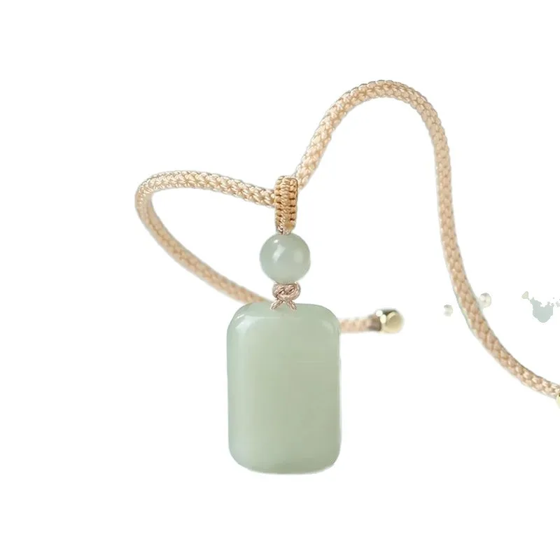 Natural Hetian Jade Pendant Chinese Style Lucky Peace Blessing Tag Unisex Couple Amulet Hand Woven Rope Necklace Good Fortune