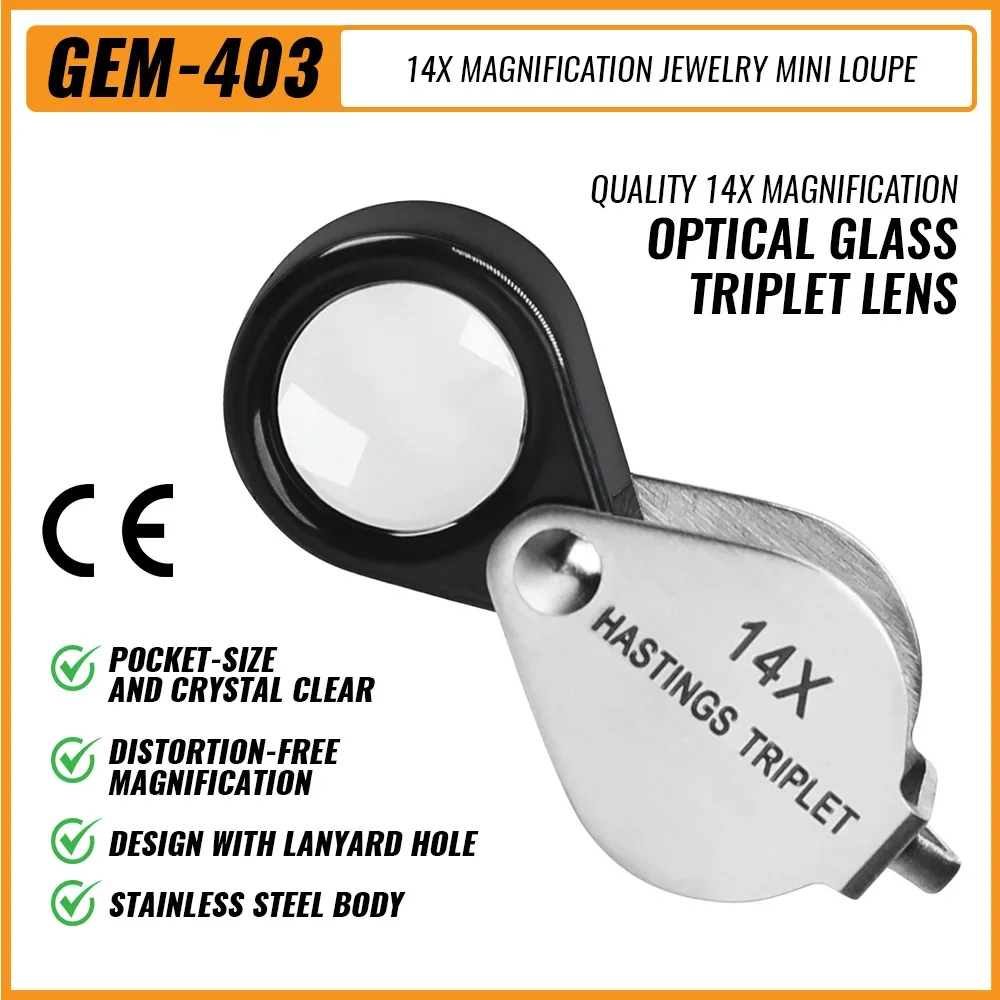 

14X Gem Loop Magnifier Jewelry Magnifying Glass Jewelers Eye Tool Jewellery Folding Loupe Glass Lens Magnifying Triplet Glass