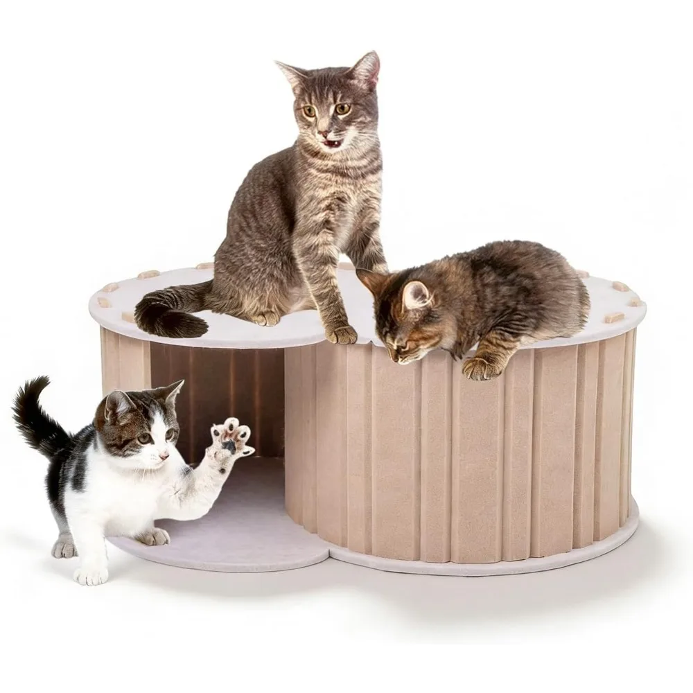 Large Cozy Cat House Bed, Indoor Multicat Tunnel Hideaway, 15.4x23.2 Inches, Beige