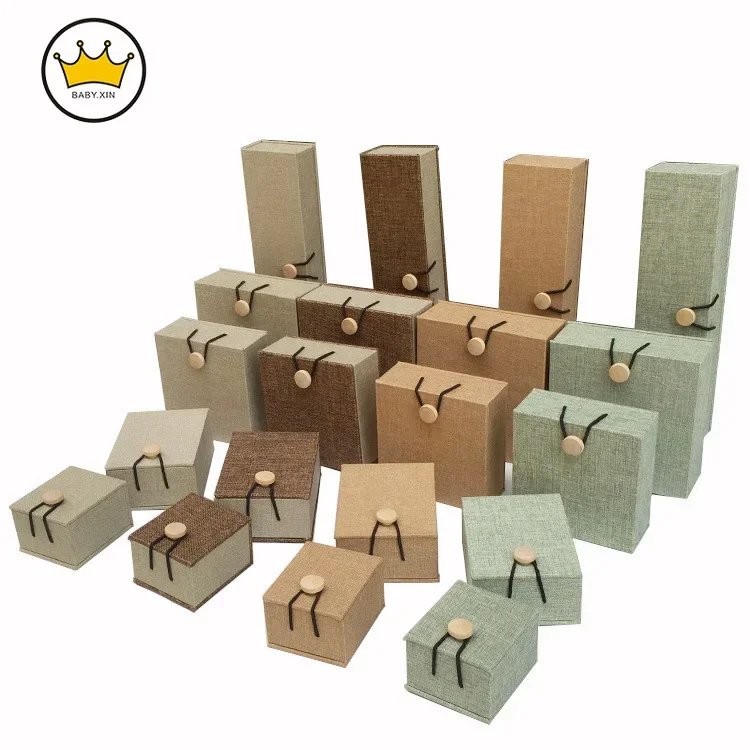 Vintage Linen Wood Jewelry Box Pendant Bracelet Box Buddhist Beads Bracelet Holder Necklace Gift Box
