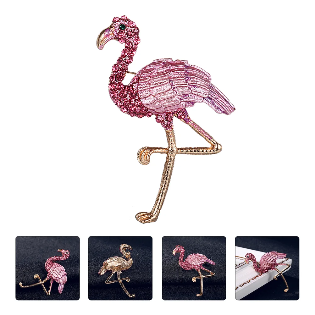 Rhinestone Animal Breastpin Vintage Jewelry Flamingo Broszka Emaliowana Odznaka Broszki Prezent