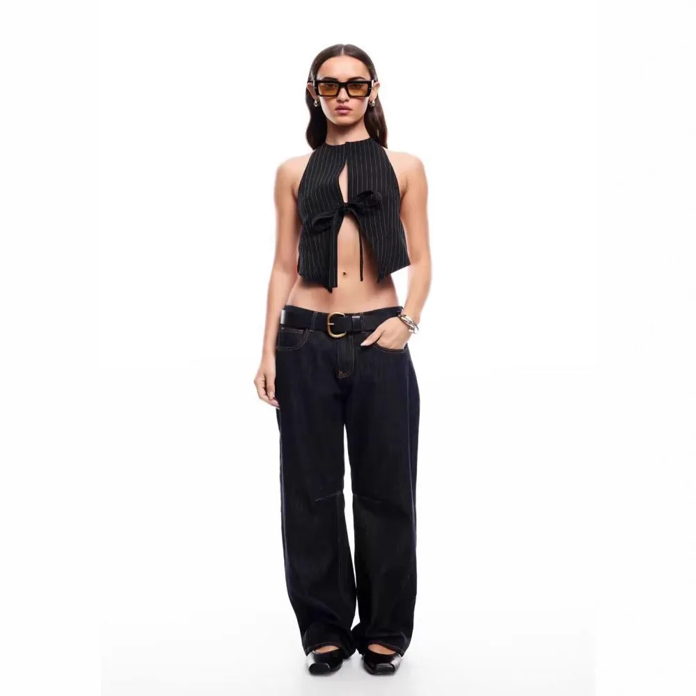 

Lioness Summer Sexy Fashion Halter Neck Backless Blazer with Bow Tie Fitted Top Tank Top Strapless
