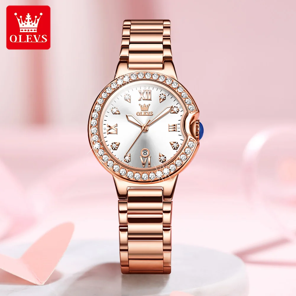 

OLEVS Women Luxury Quartz Watch Waterproof Stainless Steel Diamond-set Dial Elegant Ladies Wristwatch Gift