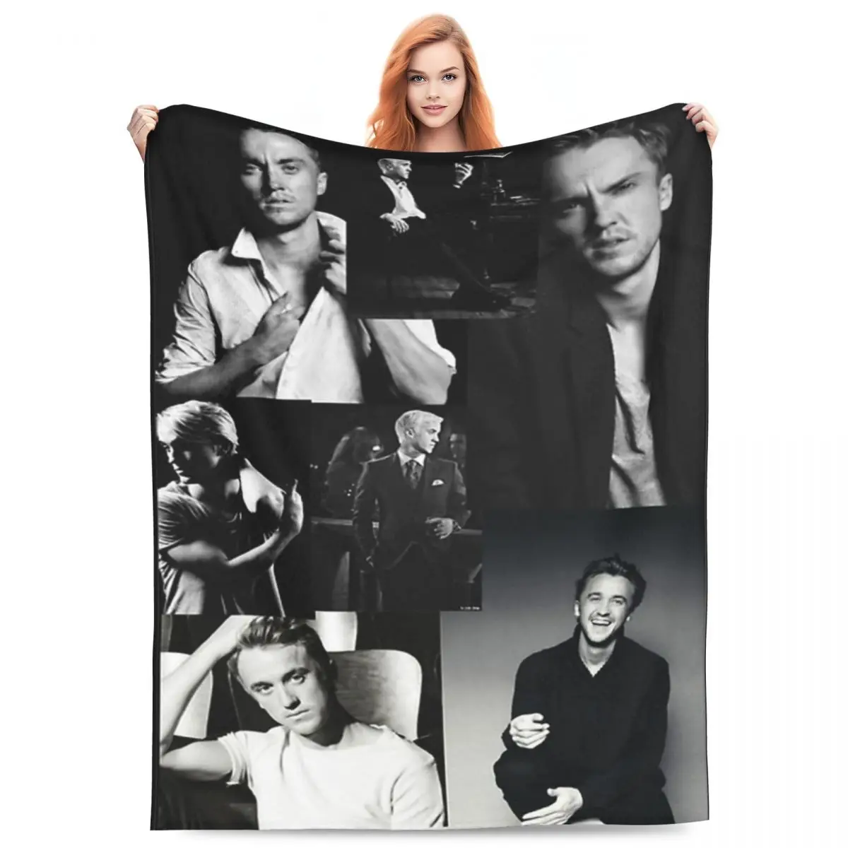 Vintage Tom Felton Collage Blanket Fleece Bed Throw Blankets Cozy Ultra-Soft for Office Bedspreads