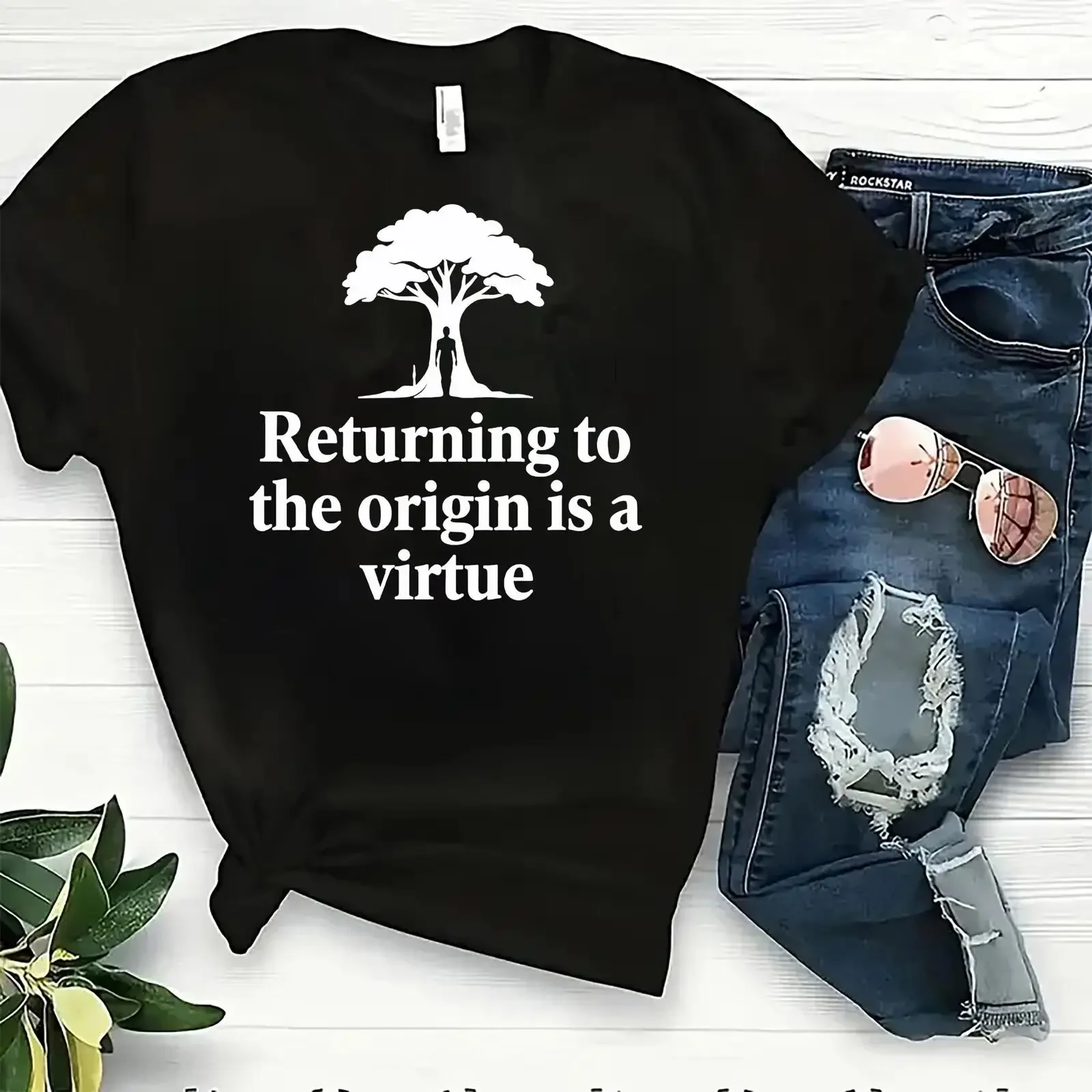 Returning to the Origin Minimalist T Shirt Zen Philosophy Nature Tree of Life Spiritual Growth  vintage Washed Soft homme