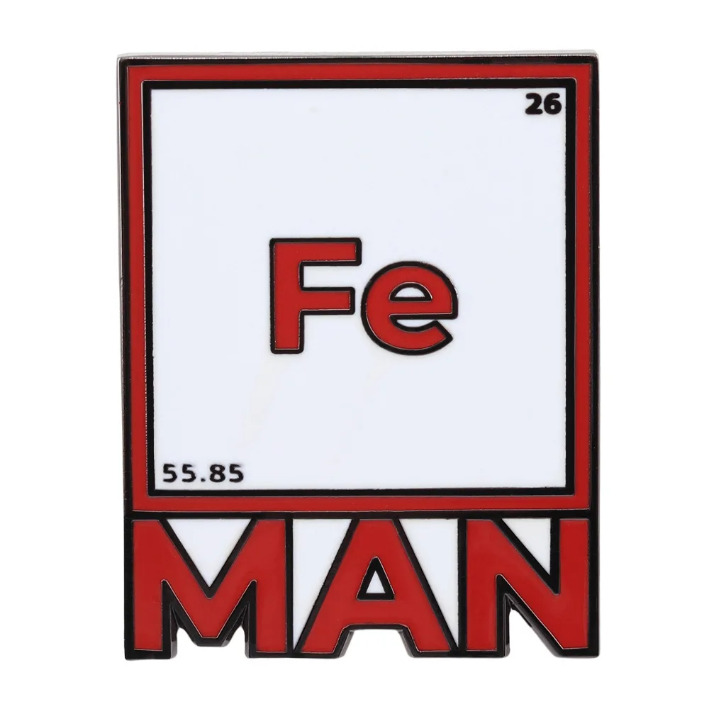 1 Pc Fe Man Enamel Pin, Iron Periodic Table Element Badge, Geek Science Lover Fashion Backpack Accessory Gift