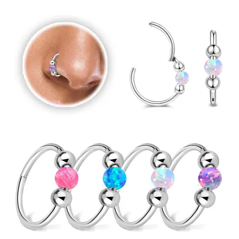 Surgical Steel Nose Rings Hoop 18g 20g Opal Septum Rings 8mm/10mm Nose Piercing Jewelry Cartilage Earring for Women