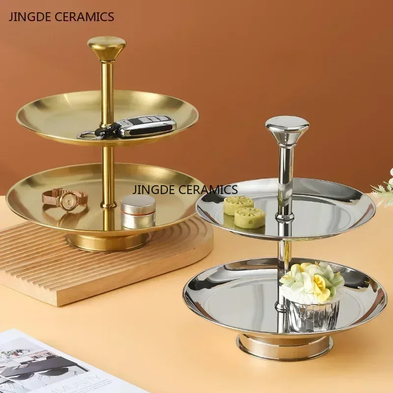 Stainless Steel Three-layer Fruit Tray Afternoon Tea Heart Trays Living Room Double Layer Dessert Cake Stand Kitchen Accessories