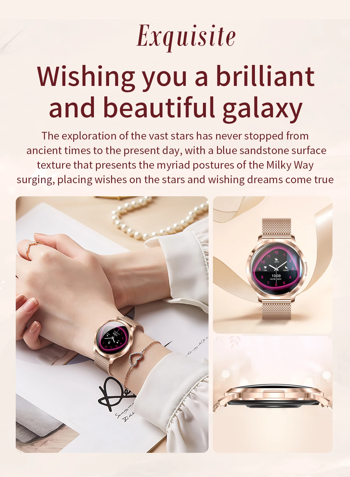 Neue Damen-Smartwatch, 1,32 Zoll, AMOLED, voller Touchscreen, Bluetooth-Anruf, Blutdruck, IP68, wasserdicht, NFC, 7,3 mm, ultradünnes Armband – Detail 3