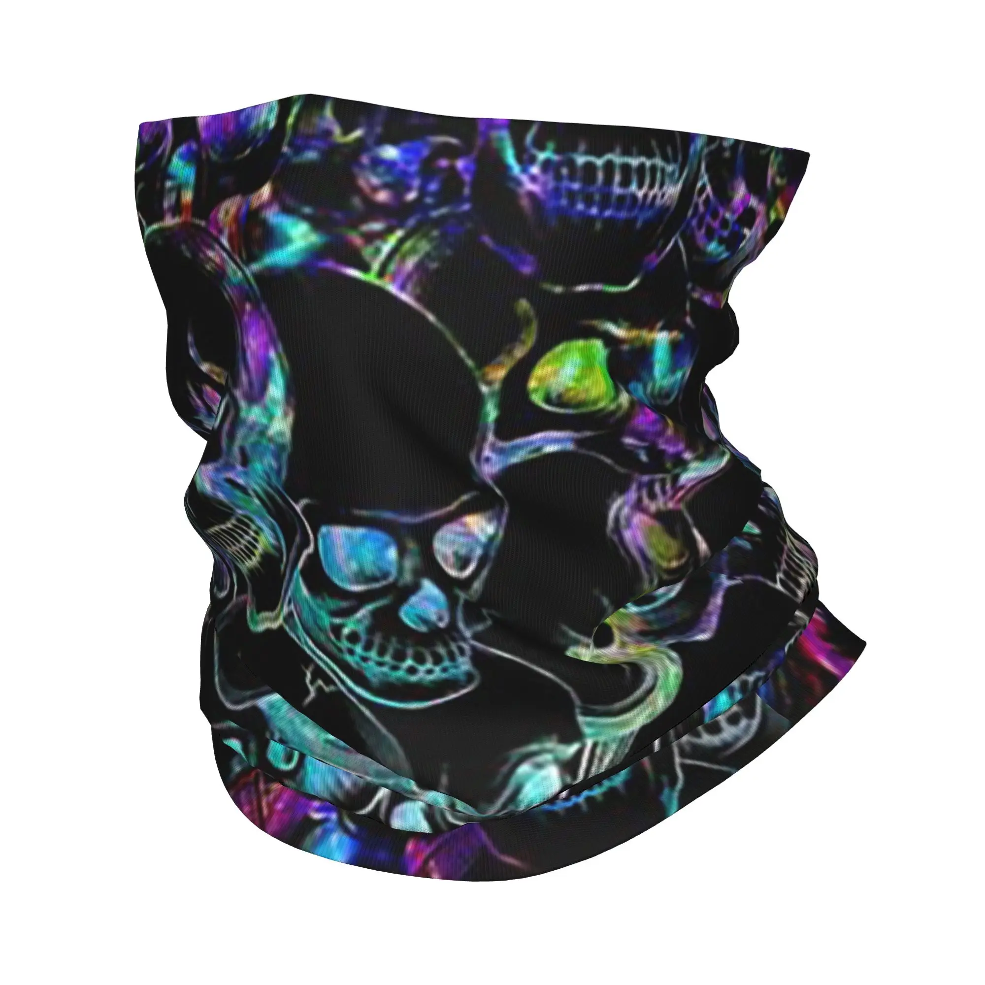 Vibrant Neon Skull Printed Bandana Neck Gaiter Printed Mask Scarf Multifunction Face Mask Running For Men Women Adult