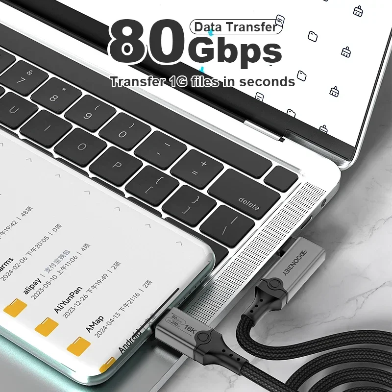 16K Thunderbolt 5 Typ C auf USB C-Kabel 80 Gbit/s UHD Typ-C Datenübertragungsvideokabel PD240W Schnelllade-USBC-Kabel für eGPU Mac