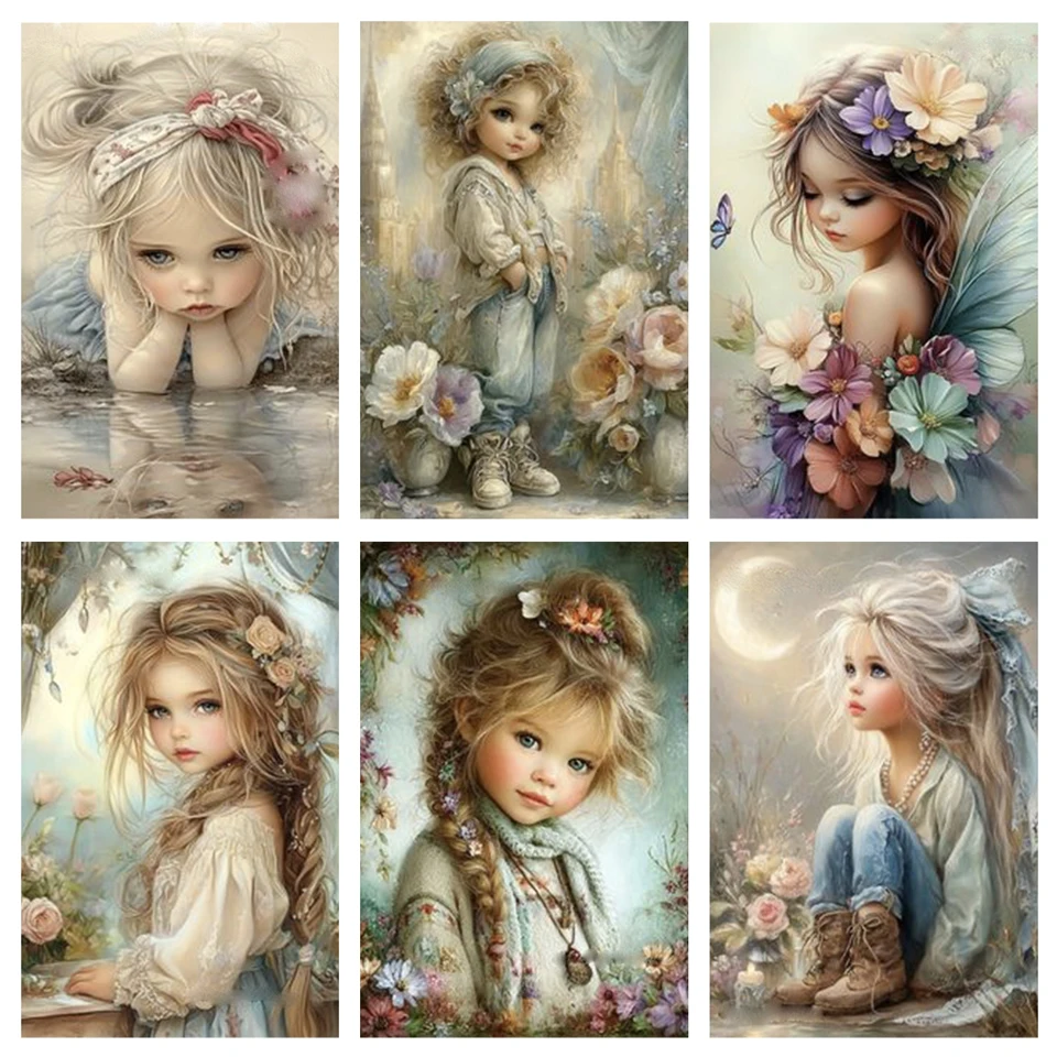 

DIY Diamond Painting Retro Portrait Girl Full Diamond Inlaid Flower 5D Embroidery New Product Children's Gift Set Decoration