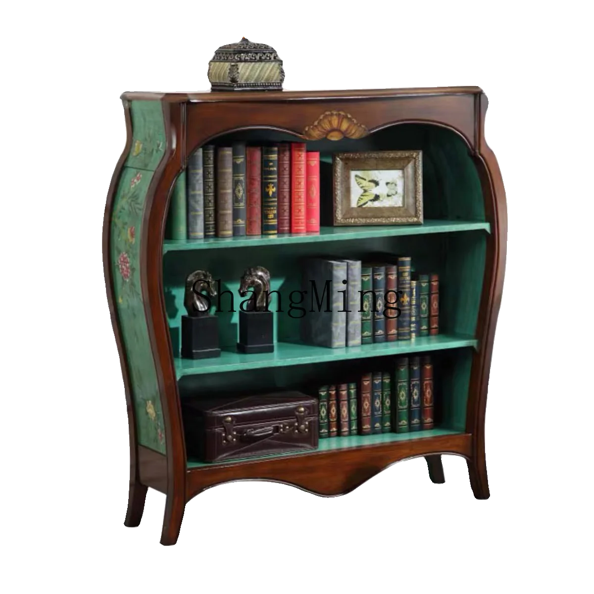 

HJ solid wood bookcase painted layered bookshelf living room storage household old entrance decorative file cabinet