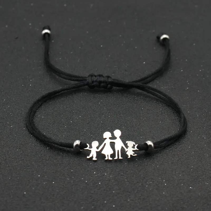 Bracelets for Family Dad Mom Daughter Son Men Women Lucky Red String Stainless Steel Charm Bracelet Couple Jewelry Child Gift