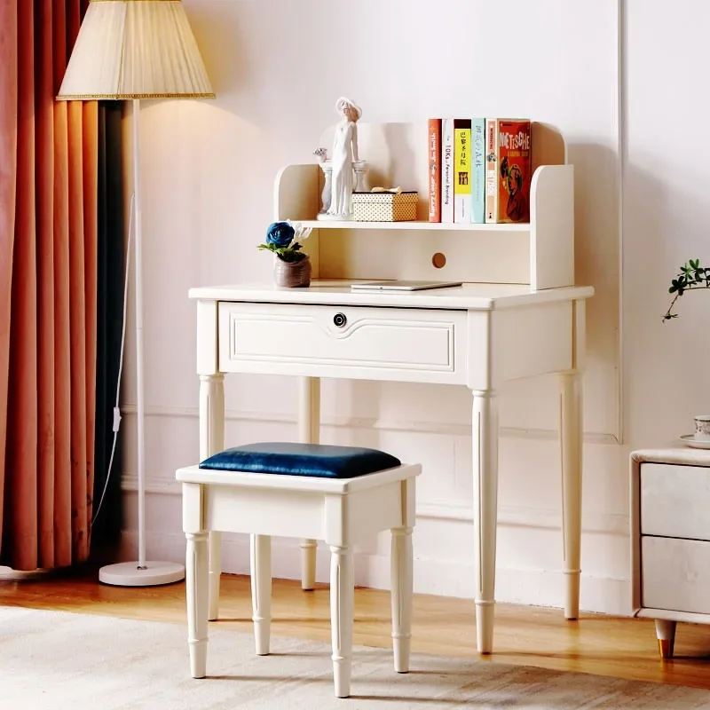 All solid wood bedroom desk, environmentally friendly writing desk, desk, bedside white table, bookshelf, small apartment,