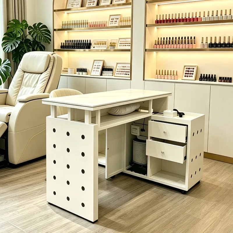 Luxury L Shape Nail Salon Tables White Drawers Storage Designer Manicure Nail Table Black Mesa Manicura Beauty Salon Furniture