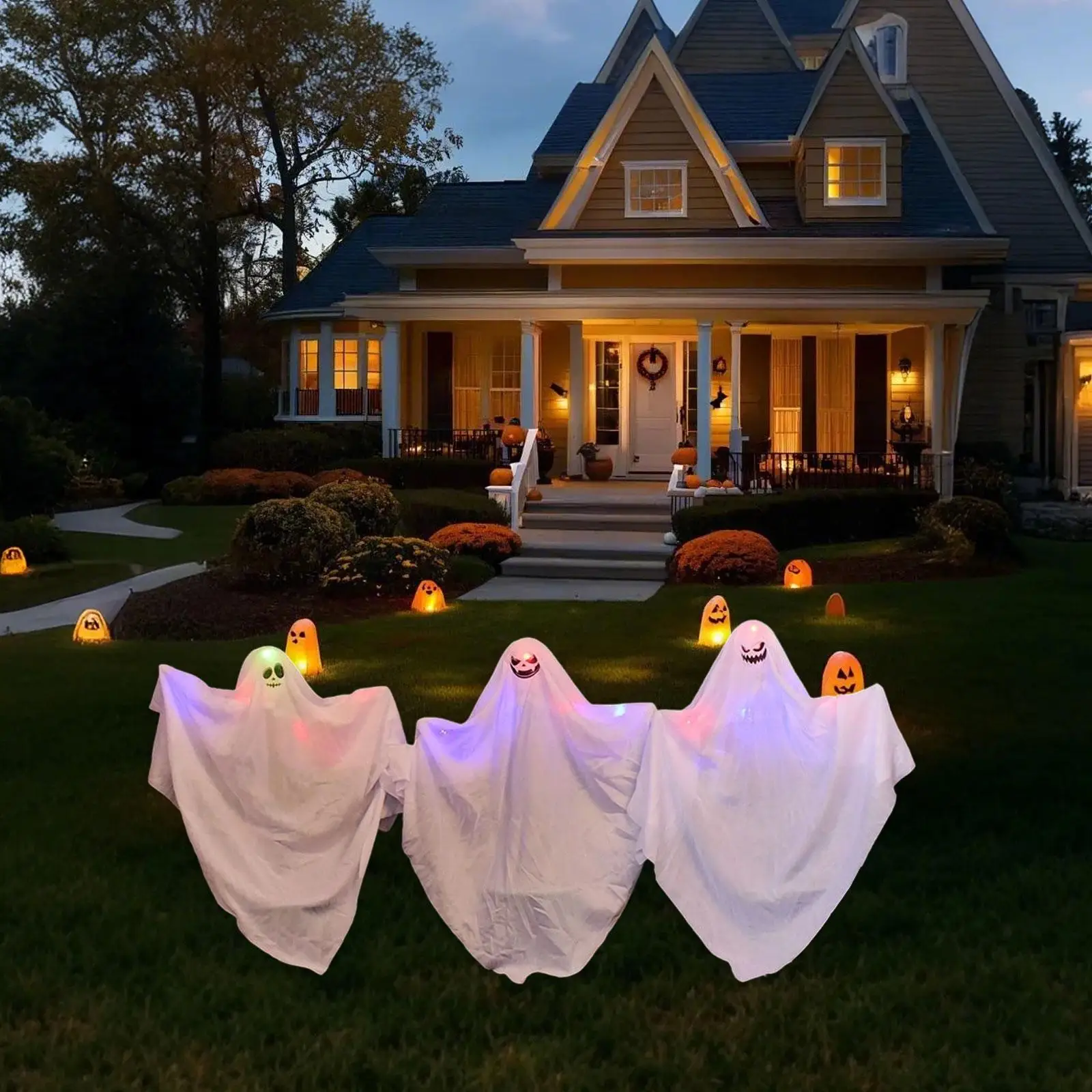 3Pcs Halloween Ghost Stakes Set Outdoor Decoration Holiday Pathway Graveyard Scene Lawn Sculpture Patio Festival Garden Stake