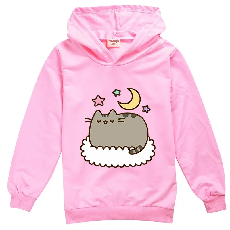 Pusheen Cute Cat Boy Girl Thin Hoodie Cartoon Printed Child Pullover Long Sleeve Student Teenage Casual Autumn Spring Sweatshirt