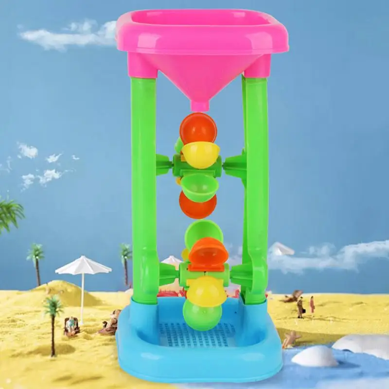 Brinquedo giratório criativo do moinho de vento para crianças, Water Sifting Funnel Toy, Beach Hourglass, Bath Toy, Double Wheel, Children