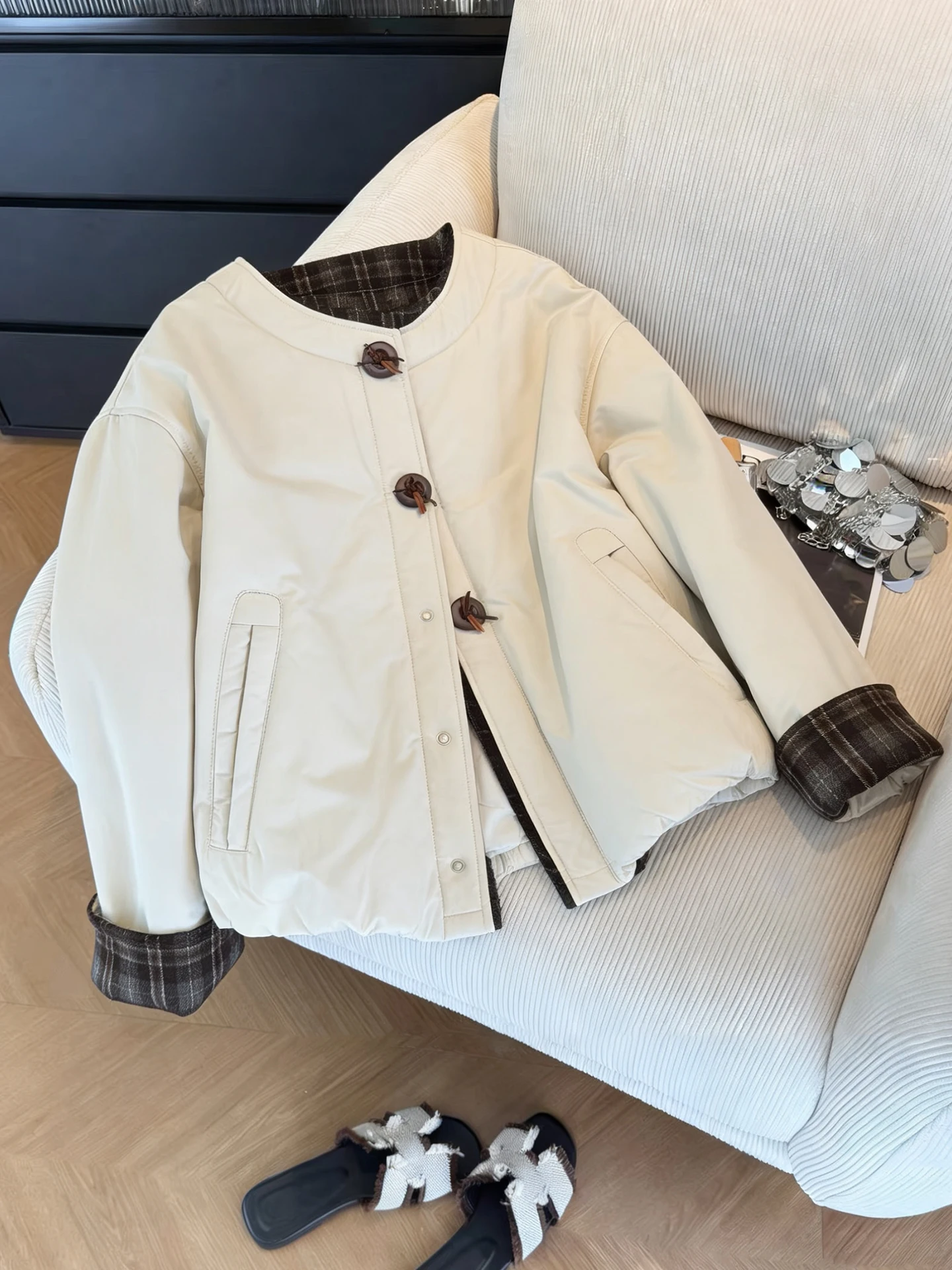 

American Design Slim Fit Plaid Sve Color Blo Cotton Jaet Men Women Autumn Winter Faion Loose Sle Thin Cotton Coat