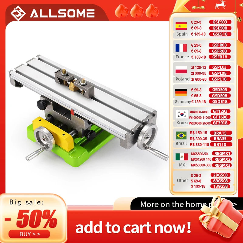 ALLSOME Hand Wheel With Adjustable Mini Compoud Bench Multifunction Drill Vise Fixture Precision Milling Machine Working Table