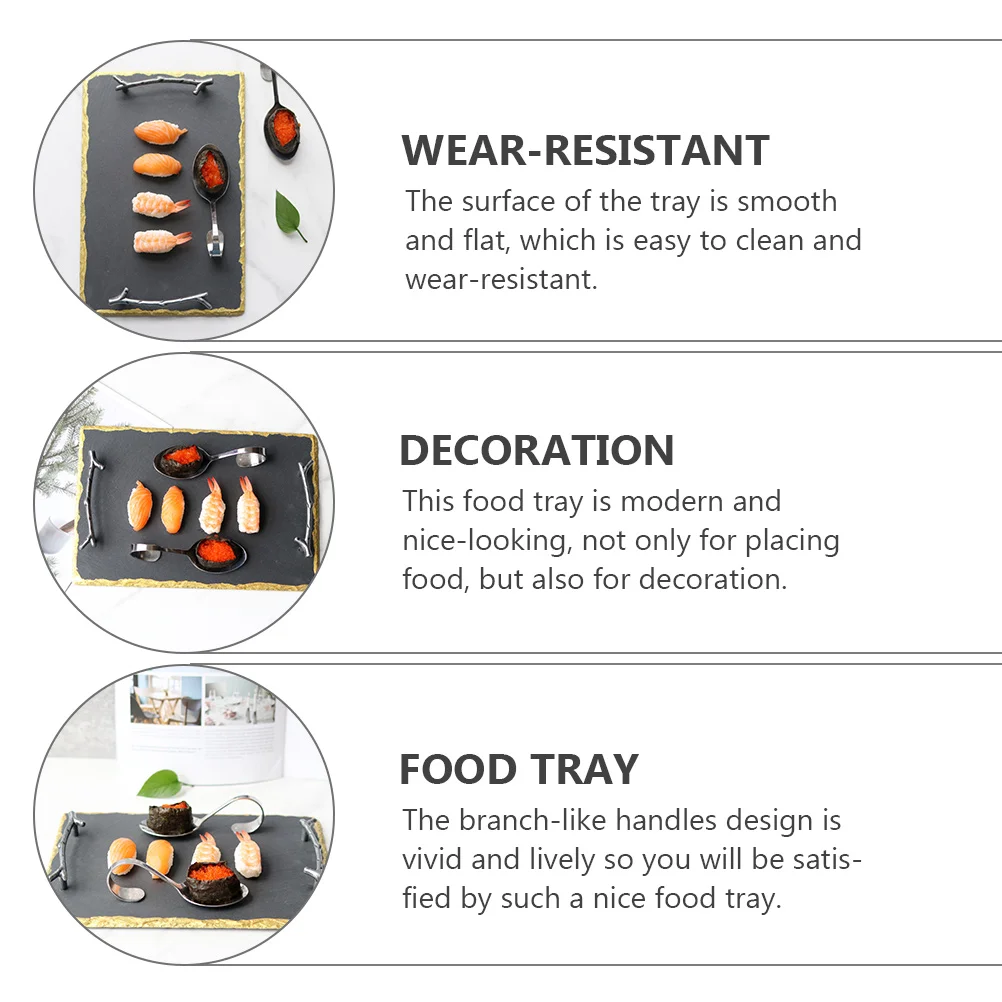 

Modern Stone Food Tray Rectangle Pottery Serving Platter with Handles Decorative Snack Plate for Parties Buffet Outdoor