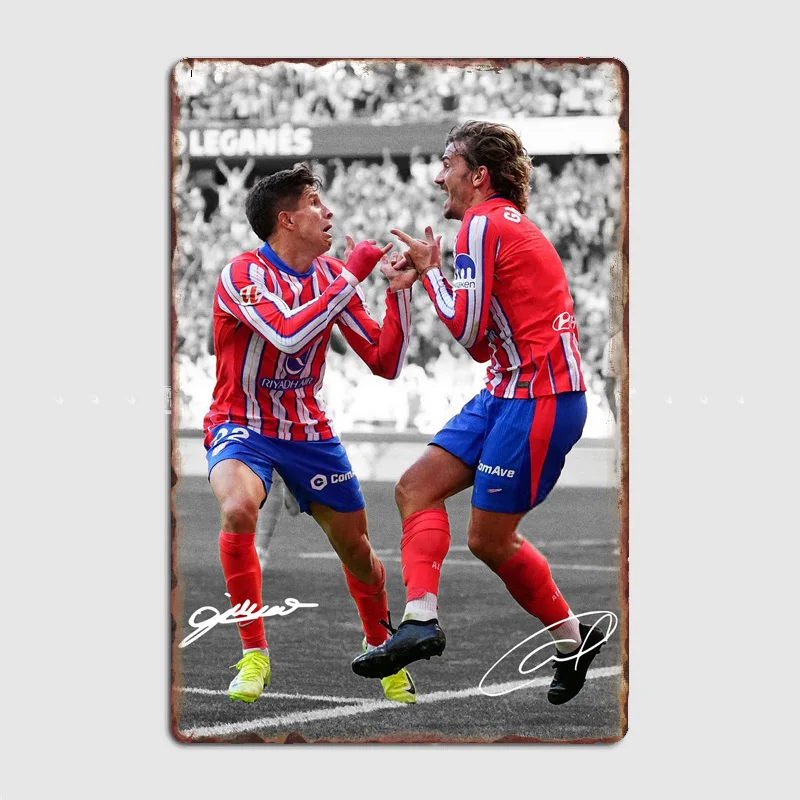 Antoine Griezmann and Giuliano Simeone Football Player Retro Metal Sign Poster Club Indoor Room Decor Custom Tin Home Wall Decor