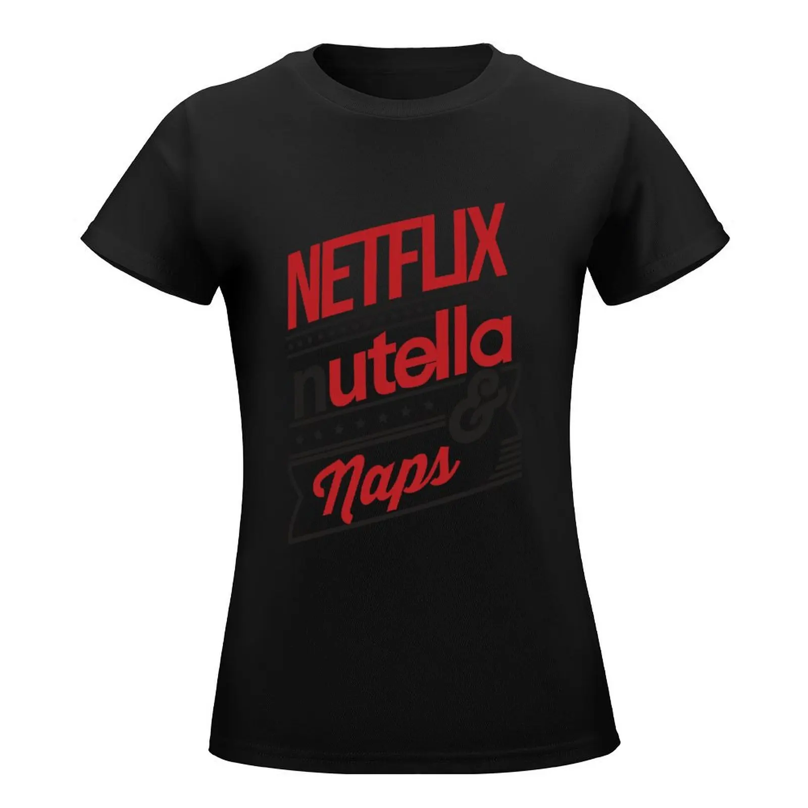 NETFLIX, NUTELLA & NAPS. T-Shirt Female clothing korean fashion t-shirts for Women loose fit