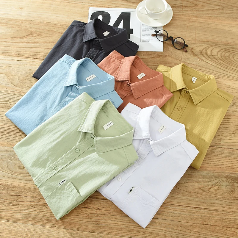 Designer New Italy Short Sleeve Casual Solid Trend Cotton Shirt Men Brand Comfortable Top Clothes Chemise Homme Camisa Masculina